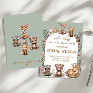 Boho Woodland Animals Baby Shower Invitation