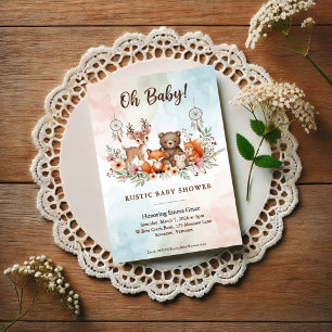 Boho Woodland Animals Baby Shower Invitation Postcard
