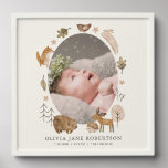 Boho Woodland Animals Birth Announcement Peel And Stick Photo Tile<br><div class="desc">This boho whimsical woodland/forest gender-neutral birth announcement photo tile features a cream background with woodland animals,  such as a bunny/rabbit/hare,  squirrel,  hedgehog,  fox,  bear,  moose. bird,  and trees. Personalize it for your needs. You can find matching products at my store.</div>