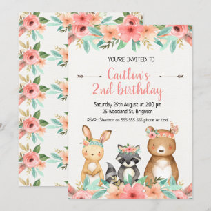 Boho Woodland Animals Birthday Invitation