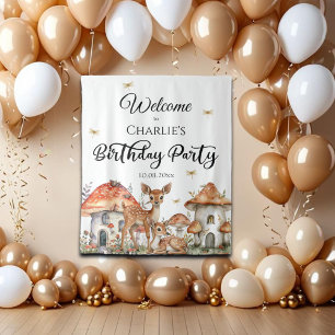 Boho Woodland Animals Birthday Party Welcome Tapestry