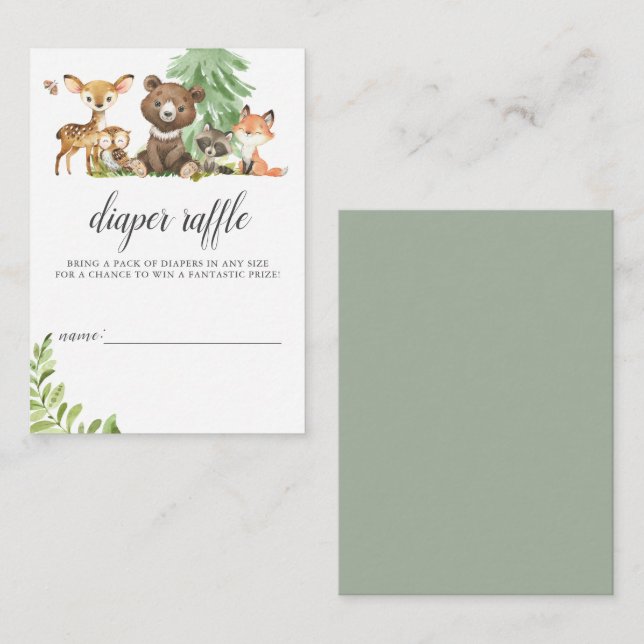 Boho Woodland Animals Diaper Raffle Baby Shower Enclosure Card (Front/Back)