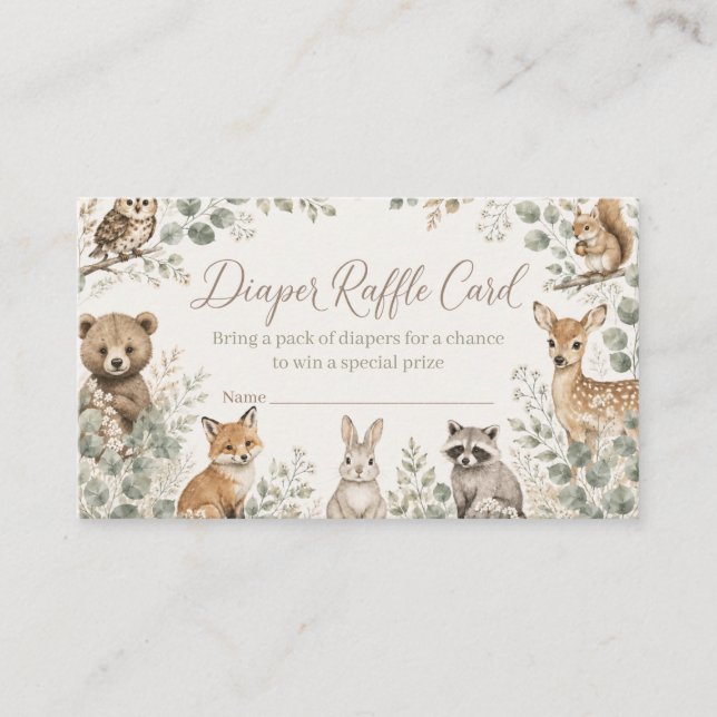 Boho Woodland Animals Diaper Raffle Enclosure Card (Front)