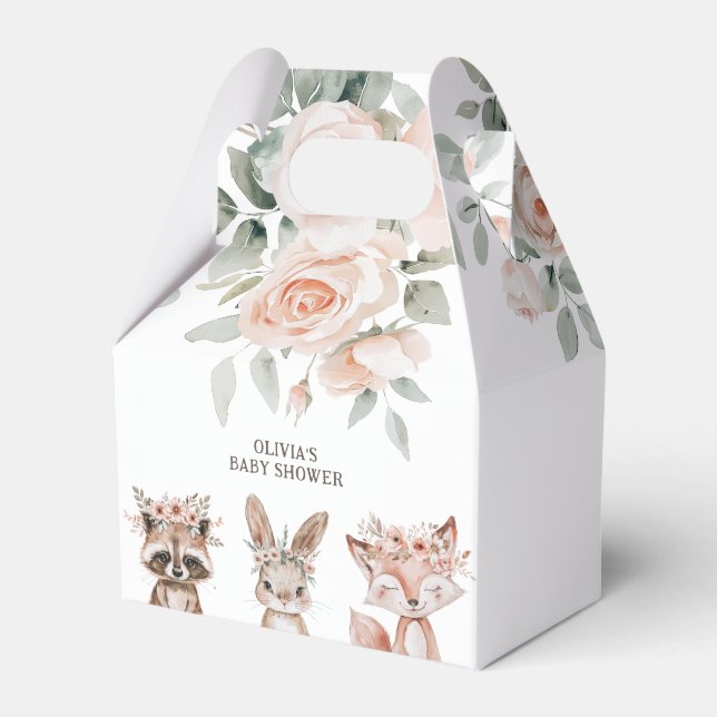 Boho Woodland Animals & Floral Baby Shower Favor Box (Front Side)