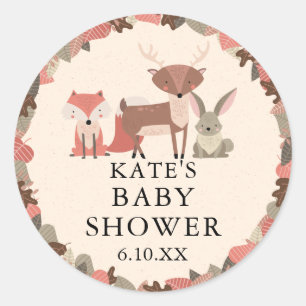 Boho Woodland Animals Forest Baby Shower Favour Classic Round Sticker