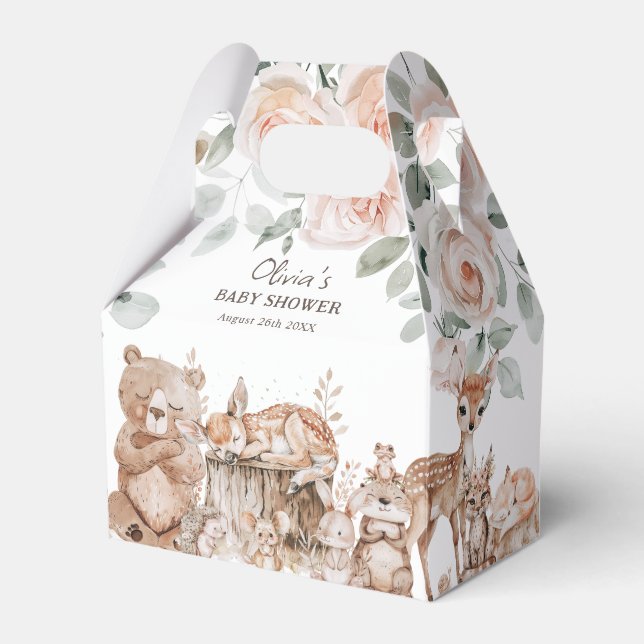 Boho Woodland Animals Gender Neutral Baby Shower Favor Box (Front Side)