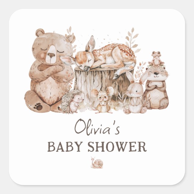Boho Woodland Animals Gender Neutral Baby Shower Square Sticker (Front)