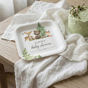 Boho Woodland Animals Rustic Baby Shower Paper Plate