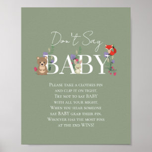 Boho Woodland Animals Sage Green Baby Shower Poster