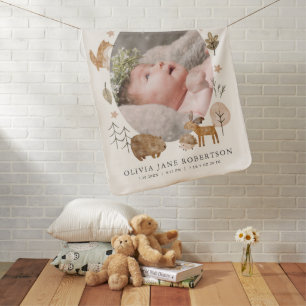 Boho Woodland Animals Stats Photo Baby Blanket