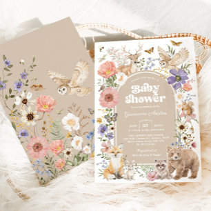 Boho Woodland Animals Wildflowers Baby Shower Invitation