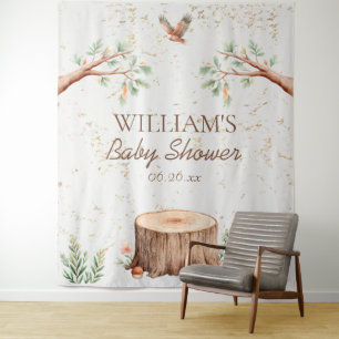 Boho Woodland Baby Shower Backdrop Personalized Tapestry