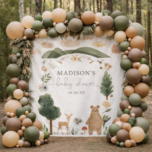 Boho Woodland Baby Shower Backdrop Tapestry
