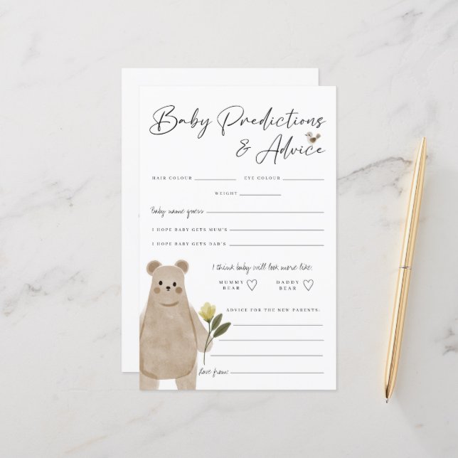 Boho Woodland Baby Shower Predictions & Advice (Front/Back In Situ)