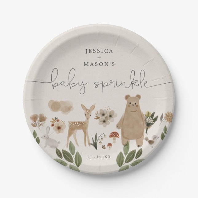 Boho Woodland Baby Sprinkle Paper Plates (Front)