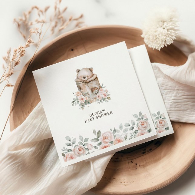 Boho Woodland Bear & Floral Baby Shower Napkin (Creator Uploaded)