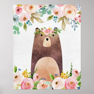 Boho Woodland Bear Nursery Poster Art Wall Imprime
