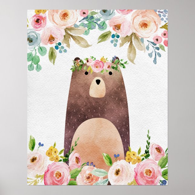 Boho Woodland Bear Nursery Poster Art Wall Imprime (Devant)
