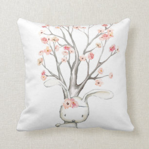 Boho Woodland Bunny Floral Baby Nursery Pillow