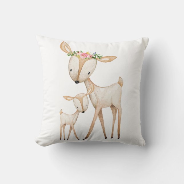 Boho Woodland Deer Nursery Floral Baby Pillow (Front)