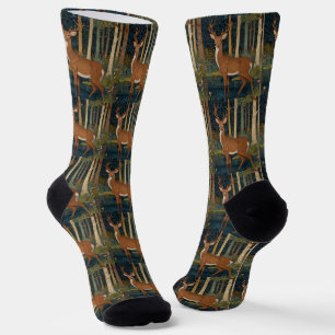 Boho Woodland Deer Print Rustic Forest Greenery Socks