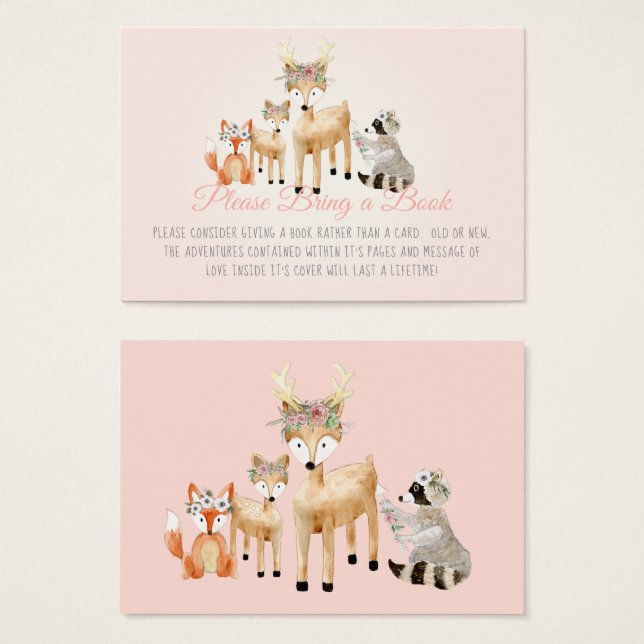 Boho Woodland Deer Raccoon Fox Book Instead Card (Front & Back)
