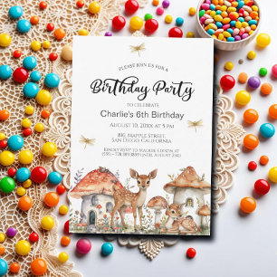Boho Woodland Forest Animals 6th Birthday Party Invitation