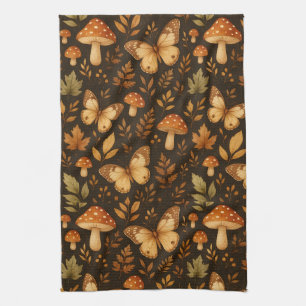 Boho Woodland Forest Mushrooms Fall Colours Kitchen Towel
