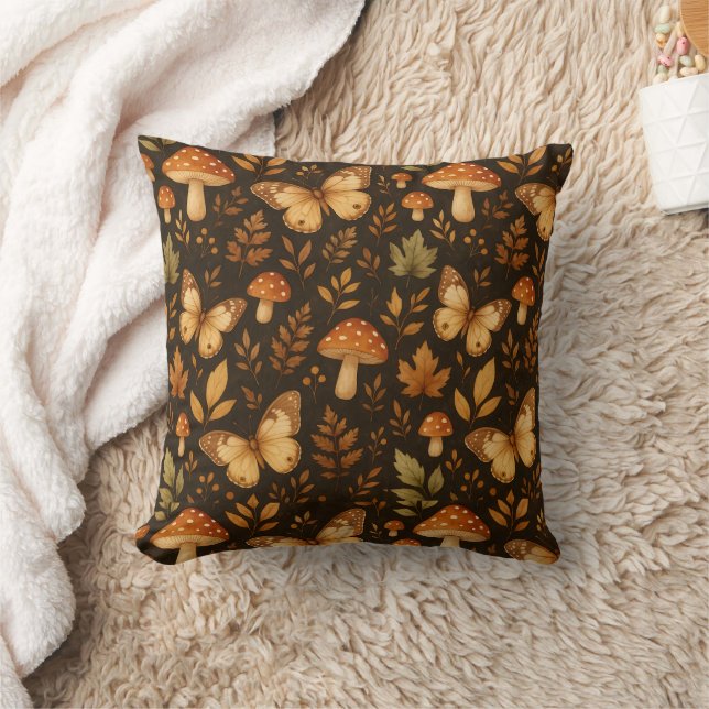 Boho Woodland Forest Mushrooms |  Fall Colours Throw Pillow (Blanket)