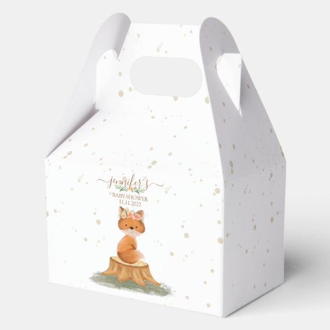 Boho Woodland Fox Baby Shower Floral Script Favor Box (Front)