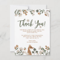 Boho Woodland Fox Baby Shower Thank You Card