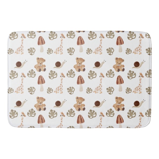 Boho Woodland Jungle Animal Pattern Bath Mat (Front)