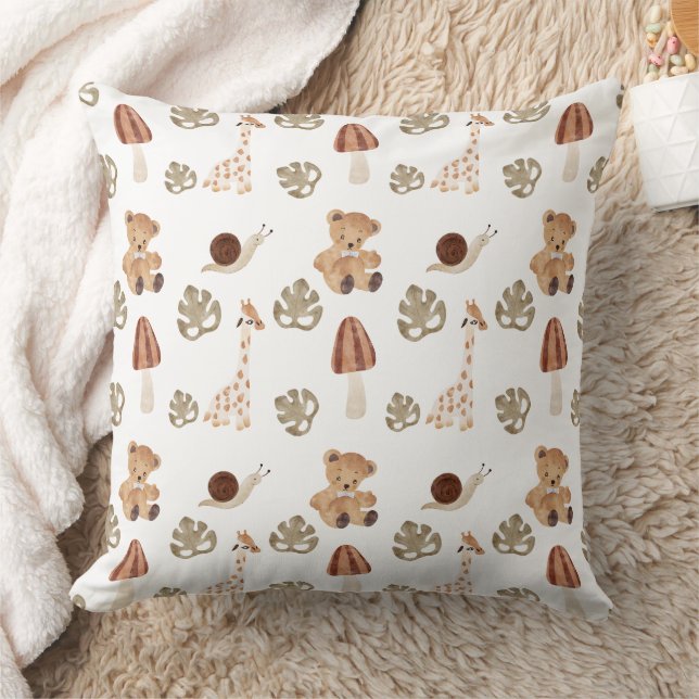 Boho Woodland Jungle Animal Pattern Throw Pillow (Blanket)