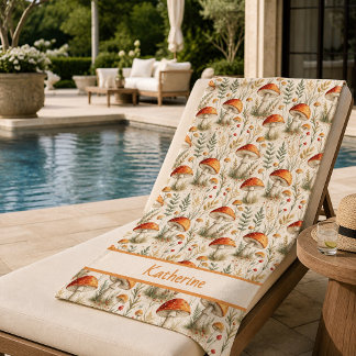 Boho Woodland Mushroom Pattern Beach Towel