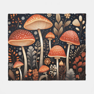 Boho Woodland mushroom pattern Fleece Blanket