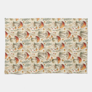 Boho Woodland Mushroom Pattern Kitchen Towel