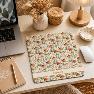 Boho Woodland Mushroom Pattern Mouse Pad