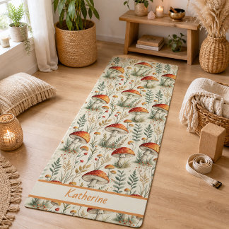 Boho Woodland Mushroom Pattern Yoga Mat