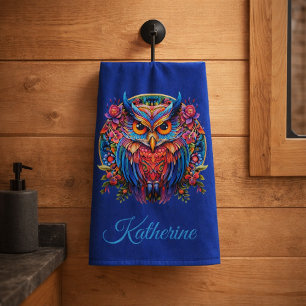 Boho Woodland Owl Script Name Bath Towel Set
