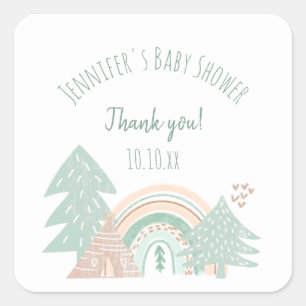 Boho Woodland Rainbow Thank You Square Sticker