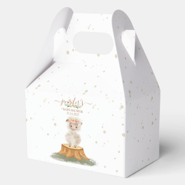 Boho Woodland SHEEP Baby Shower Floral Script Favor Box (Front)