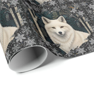 Boho woodland white fox sparkling snowflakes wrapping paper