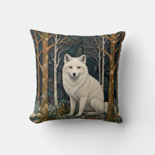Boho woodland white fox throw pillow