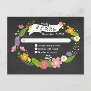 Boho Woodland Wreath on Chalkboard Wedding Invitation Postcard