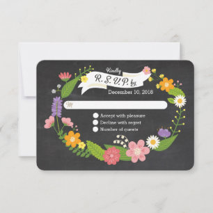 Boho Woodland Wreath on Chalkboard Wedding RSVP Card