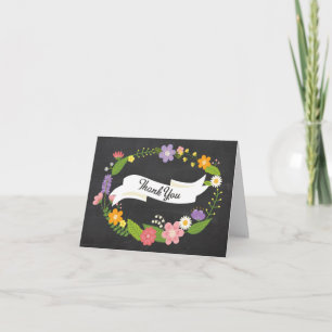 Boho Woodland Wreath on Chalkboard Wedding Thank You Card