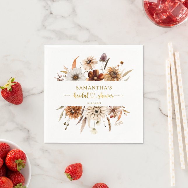 Boho Wreath Fall in Love Floral Bridal Shower  Napkin (Insitu)
