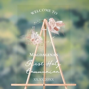 boho wreath First Communion welcome sign