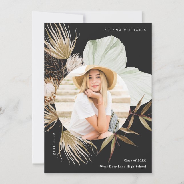 Boho Wreath One Photo Graduation Party Invitation (Devant)