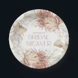 Boho Wreath Palm Leaves and Orchids Bridal Shower Paper Plate<br><div class="desc">Serve up style at your bridal shower with these customizable paper plates featuring a boho wreath design. Featuring a soft watercolor wreath of white orchids, palm leaves, and pampas grass. The neutral design of these customizable bridal shower paper plates fits rustic, tropical, or modern themes and looks great on any...</div>